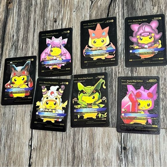 7 Black Foil Fan art pikachu cosplay cards - Picture 1 of 5